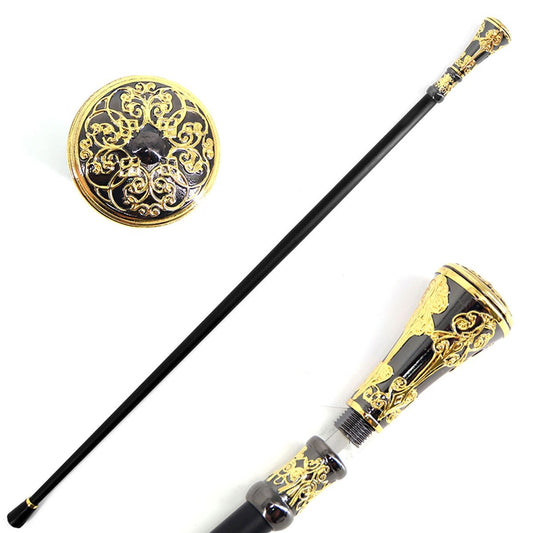 36" Golden Flower Pattern Knob Deluxe Steel Cane Sword