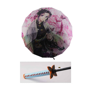 Kochou Shinobu Anime Demon Slayer Cosplay Umbrella Automatic Folding