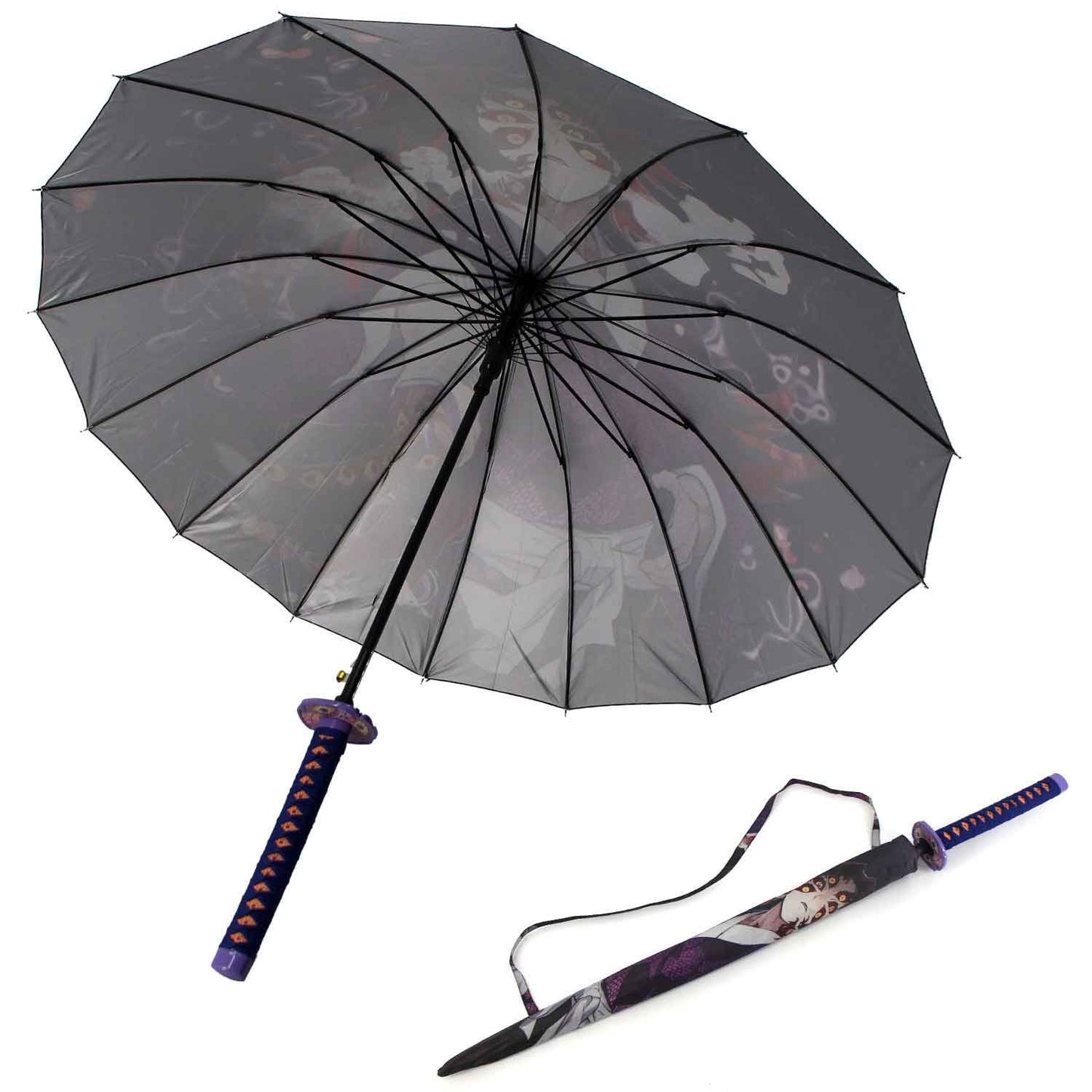 Kokushibou Anime Demon Slayer Cosplay Umbrella Automatic Folding