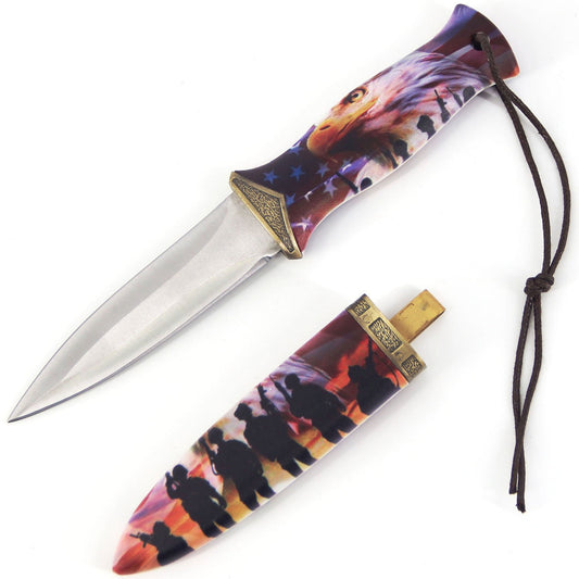 8 Inch Double Edge Blade American Bald Eagle Military Boot Knife With Clip