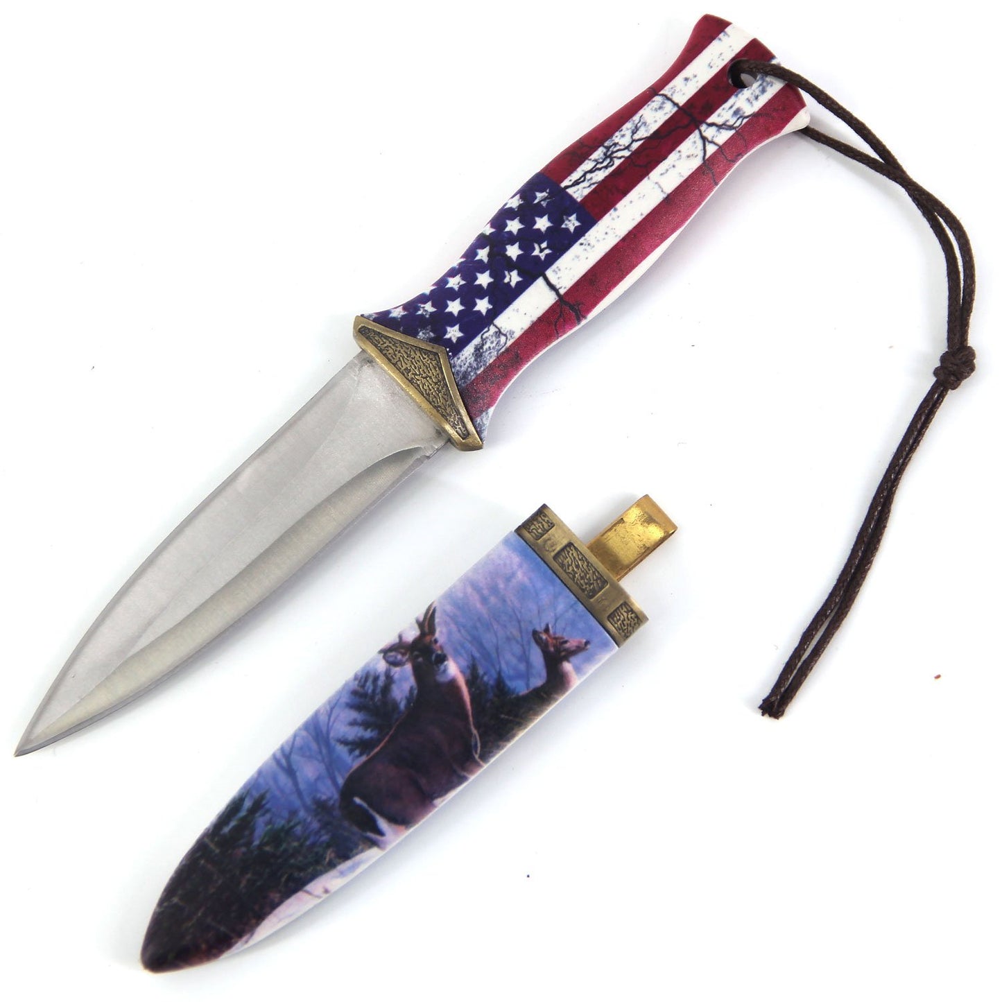 8 Inch Double Edge American Flag Handle Boot Knife With Clip