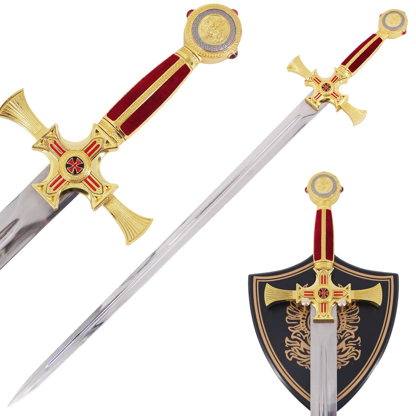 Premium Templar Knight Sword with Display Plaque