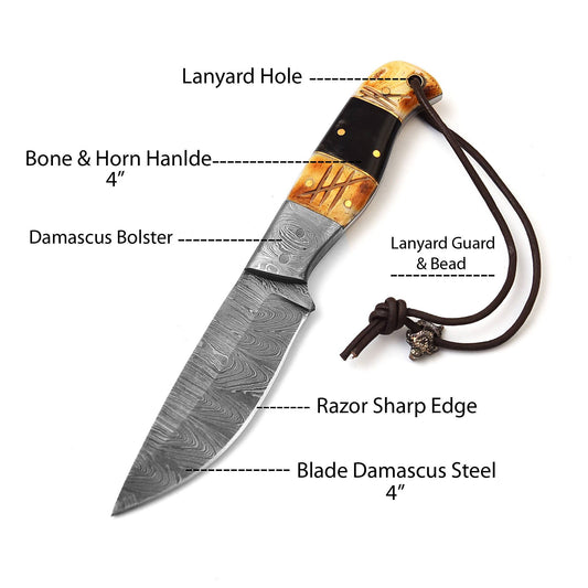 8" Custom Handmade Damascus Steel Hunting Skinning Knife