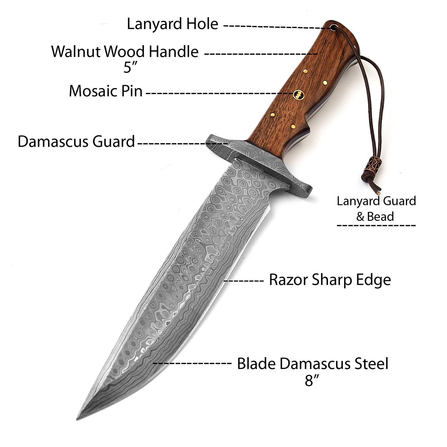 13 Inch Damascus Steel Custom Handmade Bowie Knife