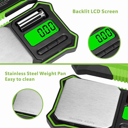 Fuzion Digital Pocket Scale, 200g x 0.01g Jewelry Gram Scale Green