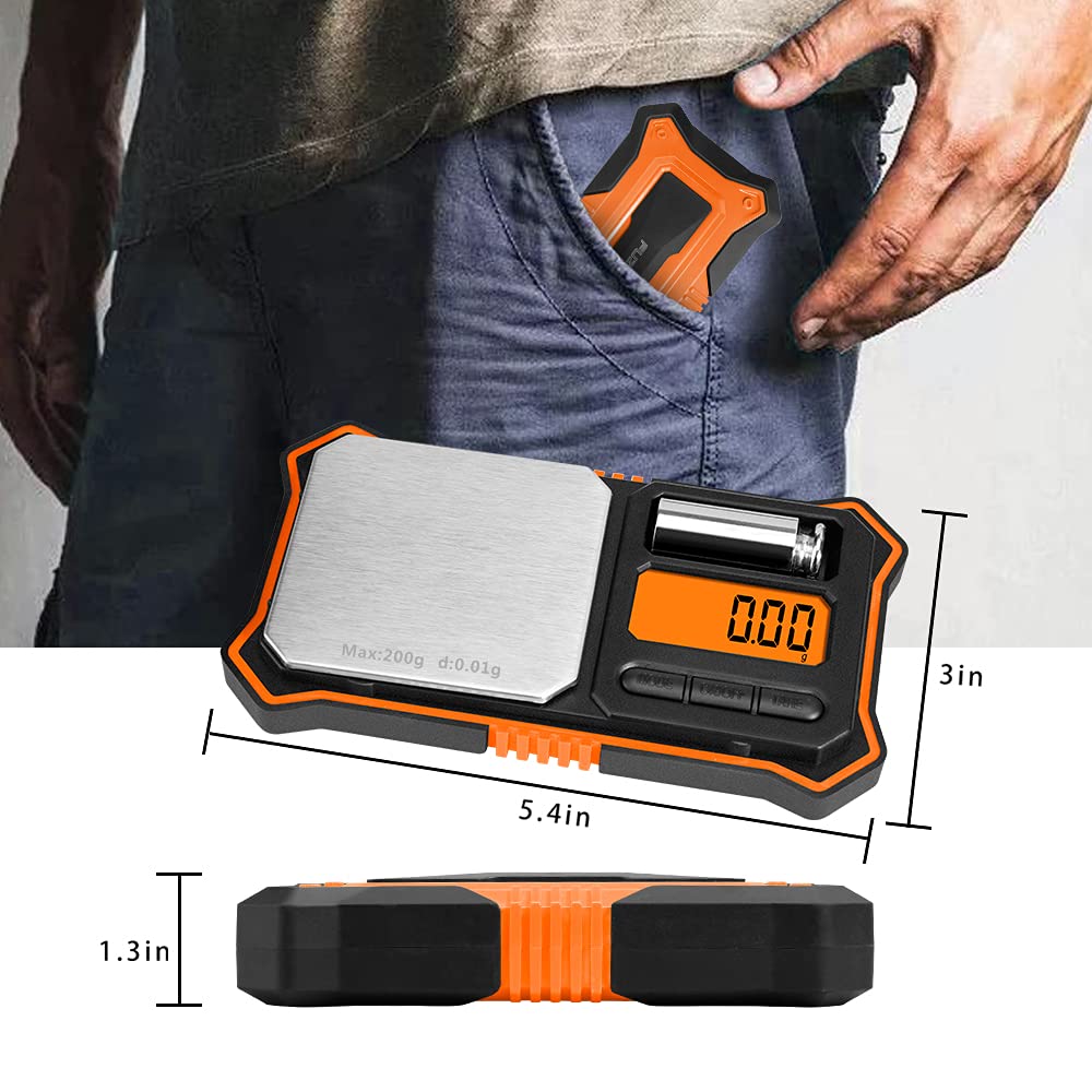 Fuzion Digital Pocket Scale, 200g x 0.01g Jewelry Gram Scale Orange