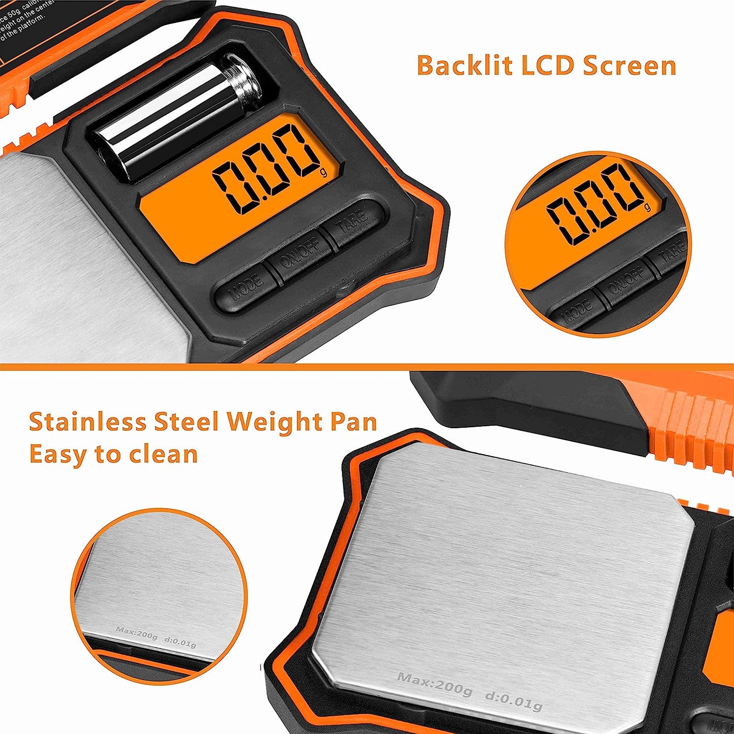 Fuzion Digital Pocket Scale, 200g x 0.01g Jewelry Gram Scale Orange