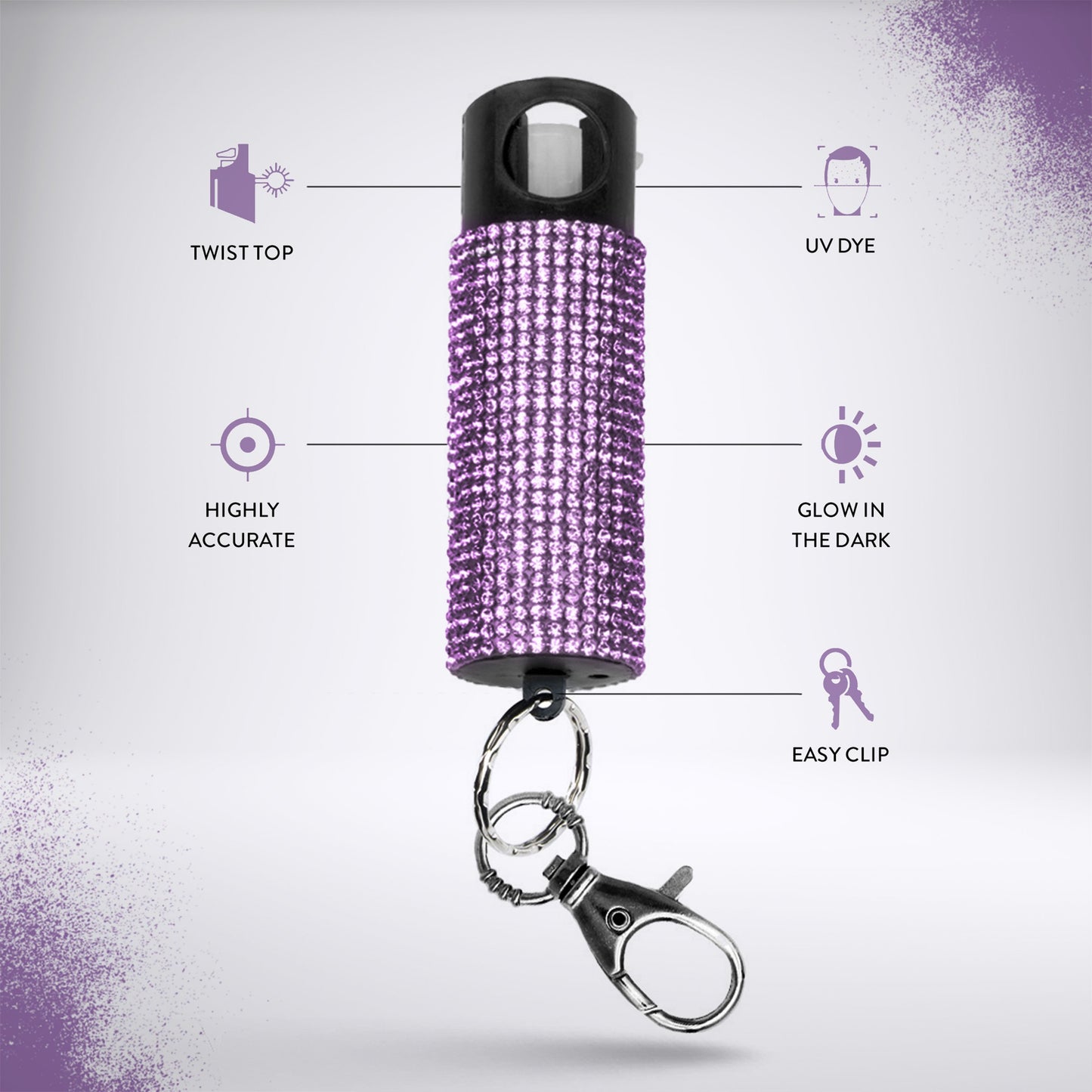 Bling It On Key Ring Self Defense Pepper Spray Lavender Jeweled Cary Case