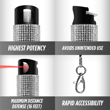 Bling It On Key Ring Self Defense Pepper Spray White Jeweled Cary Case