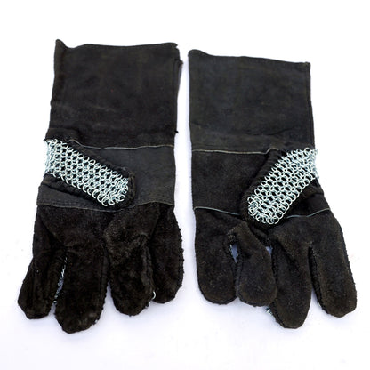 Medieval Suede Leather Glove with 18G Plate Steel Chainmail Gauntlets Leather