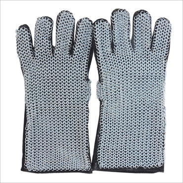 Medieval Suede Leather Gloves With Steel Chainmail Gauntlets