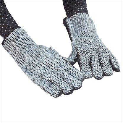 Medieval Suede Leather Gloves With Steel Chainmail Gauntlets