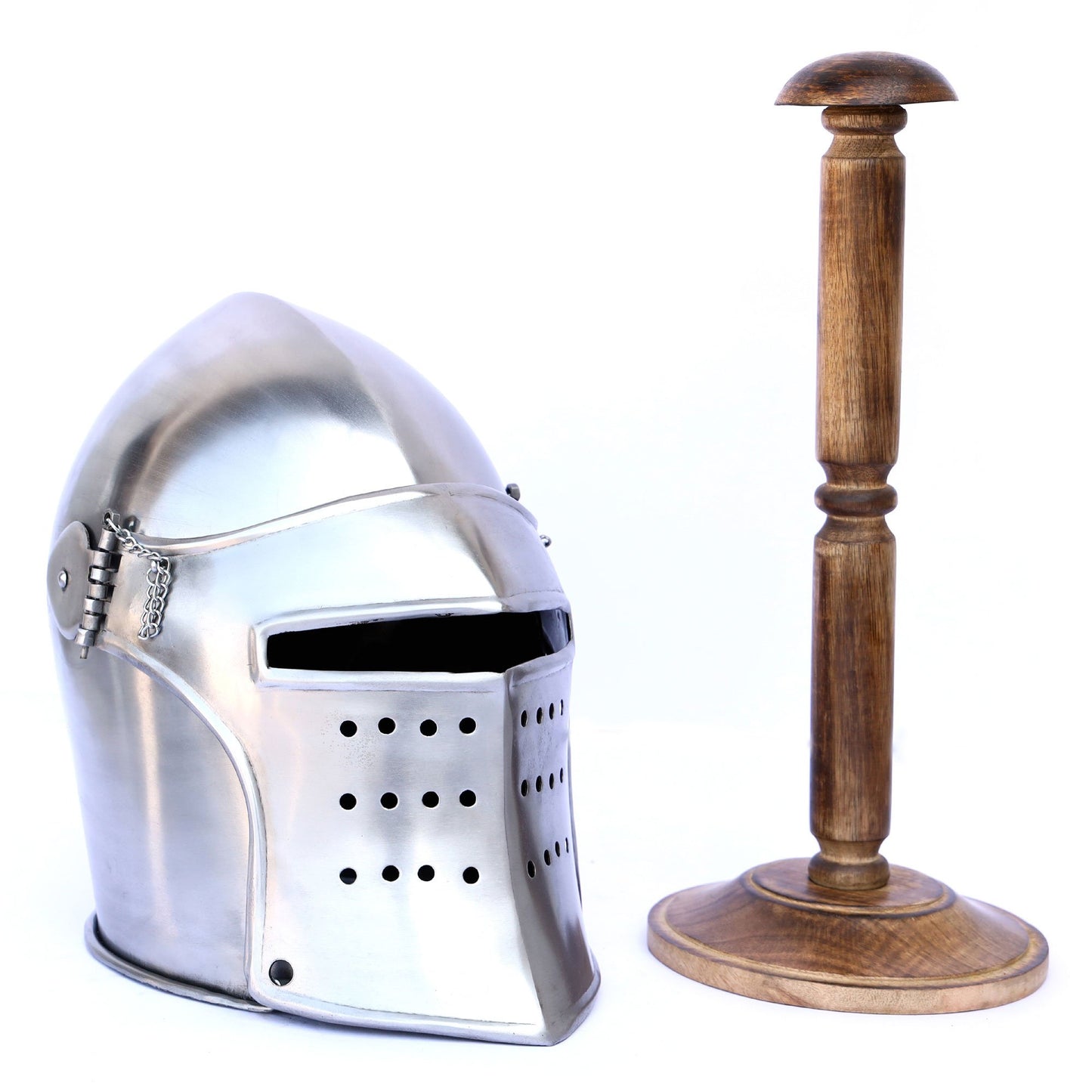 Medieval Renaissance Detachable Visor Barbute With Stand