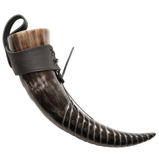 Medieval Drinking Horn 17 oz with Black Leather Holster