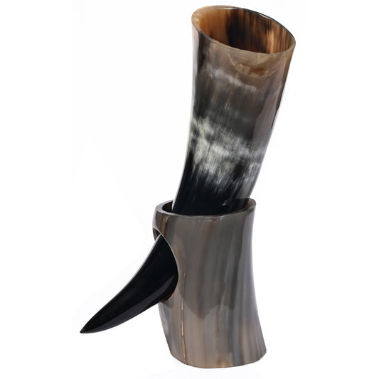 Medieval Viking Drinking Horn With Stand