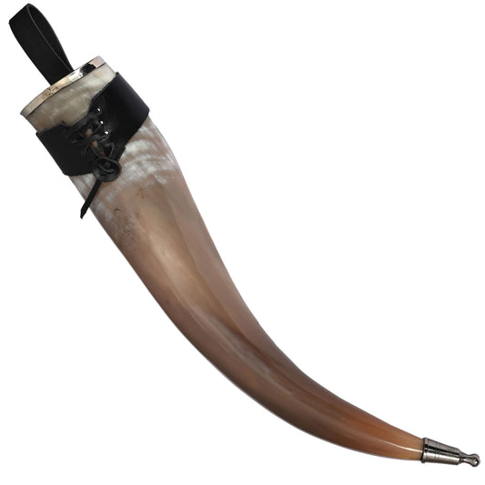 Silver Rim Medieval Drinking Horn 24oz with Black Leather Holster