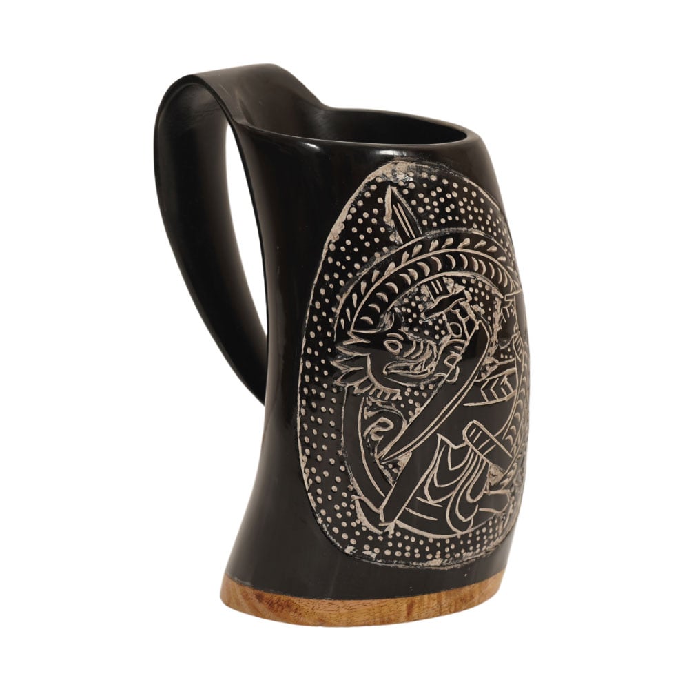 Dragon Slayer Hand Carved Viking Drinking Horn Mug