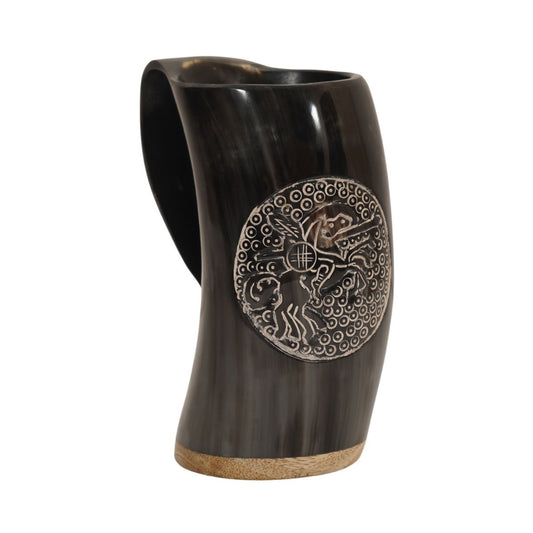 Viking Warrior Hand Engraved Horn Mug Tankard