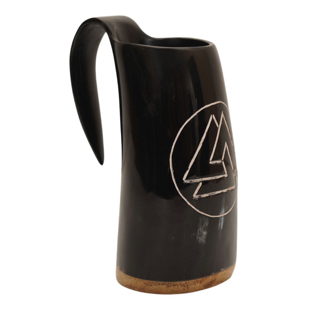 Viking Valknut Hand Carved Drinking Horn Mug