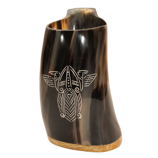 Medieval Inspired Hand Carved Viking Drinking Horn Tankard Mug