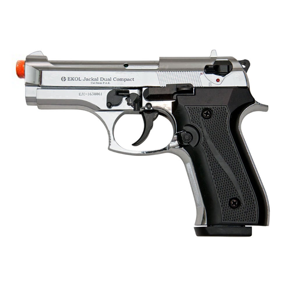 Jackal Compact Chrome Finish - Full Auto Front Firing Blank Pistol Gun