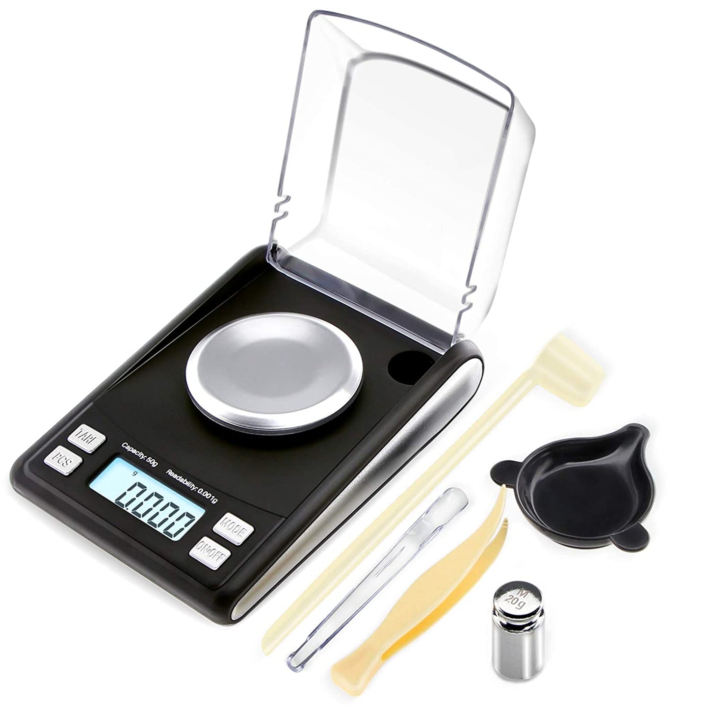 Fuzion Digital Milligram Scale 50g x 0.001g, 20g Cal Weight, Scoop, Powder Pan and Tweezers