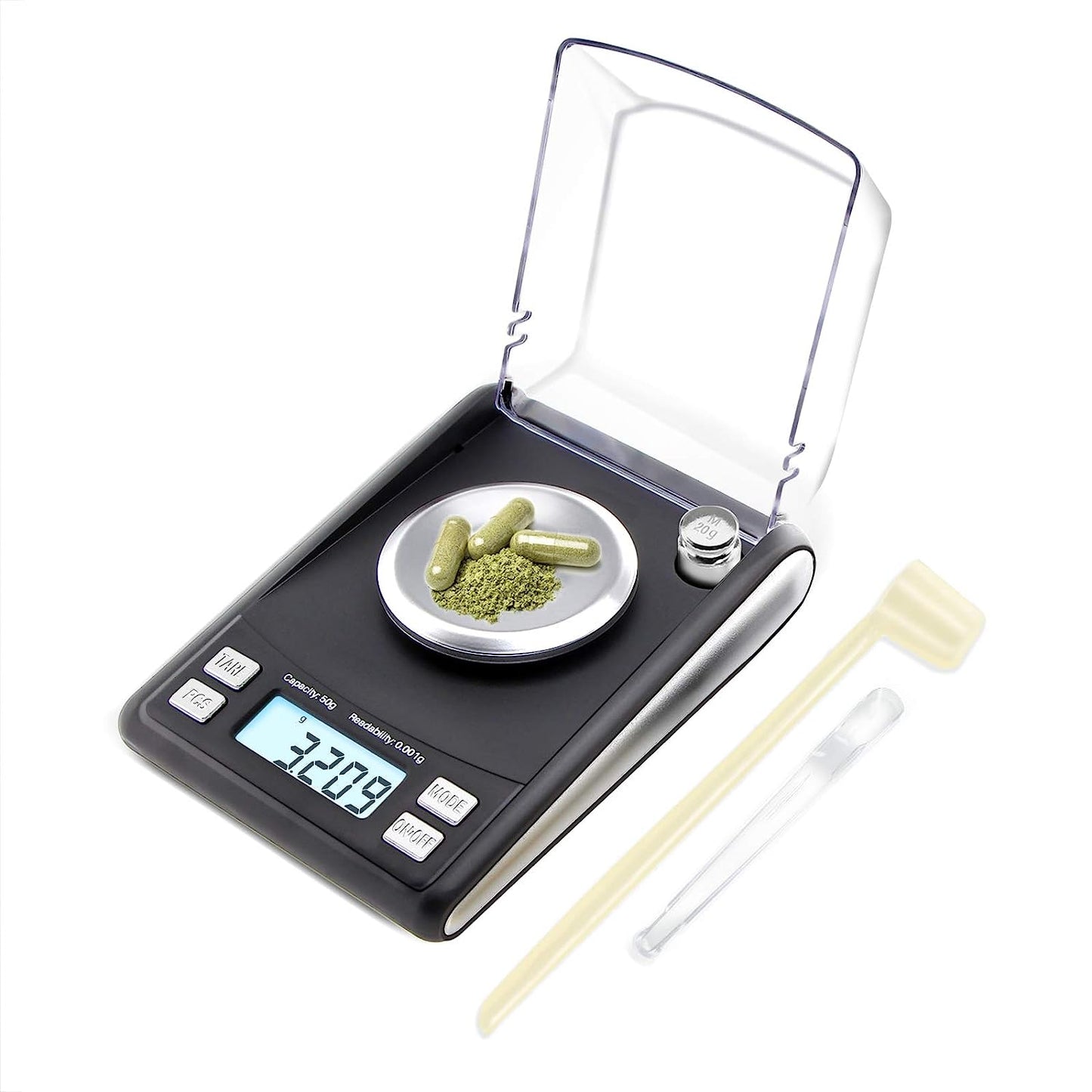 Fuzion Digital Milligram Scale 50g x 0.001g, 20g Cal Weight, Scoop, Powder Pan and Tweezers