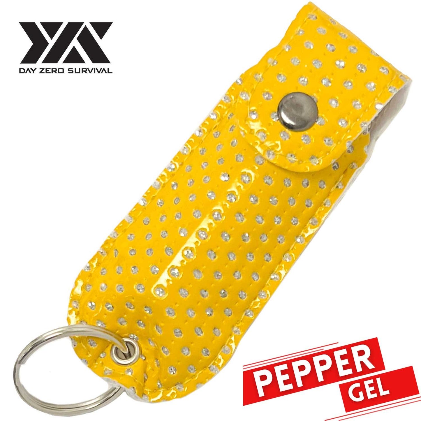 DZS Tactical Defense Pepper Gel - Yellow Bling Keychain Leather Case