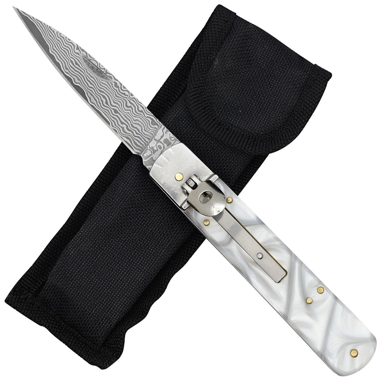 Killing Moon Automatic Damascus Steel Lever Lock Switchblade Knife