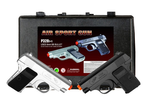 Silver and Black Dueling Set Airsoft Pistol Handguns Gun With Case