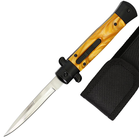 9" Automatic Out the Front Stiletto Style OTF Knife Gold & Black Handle