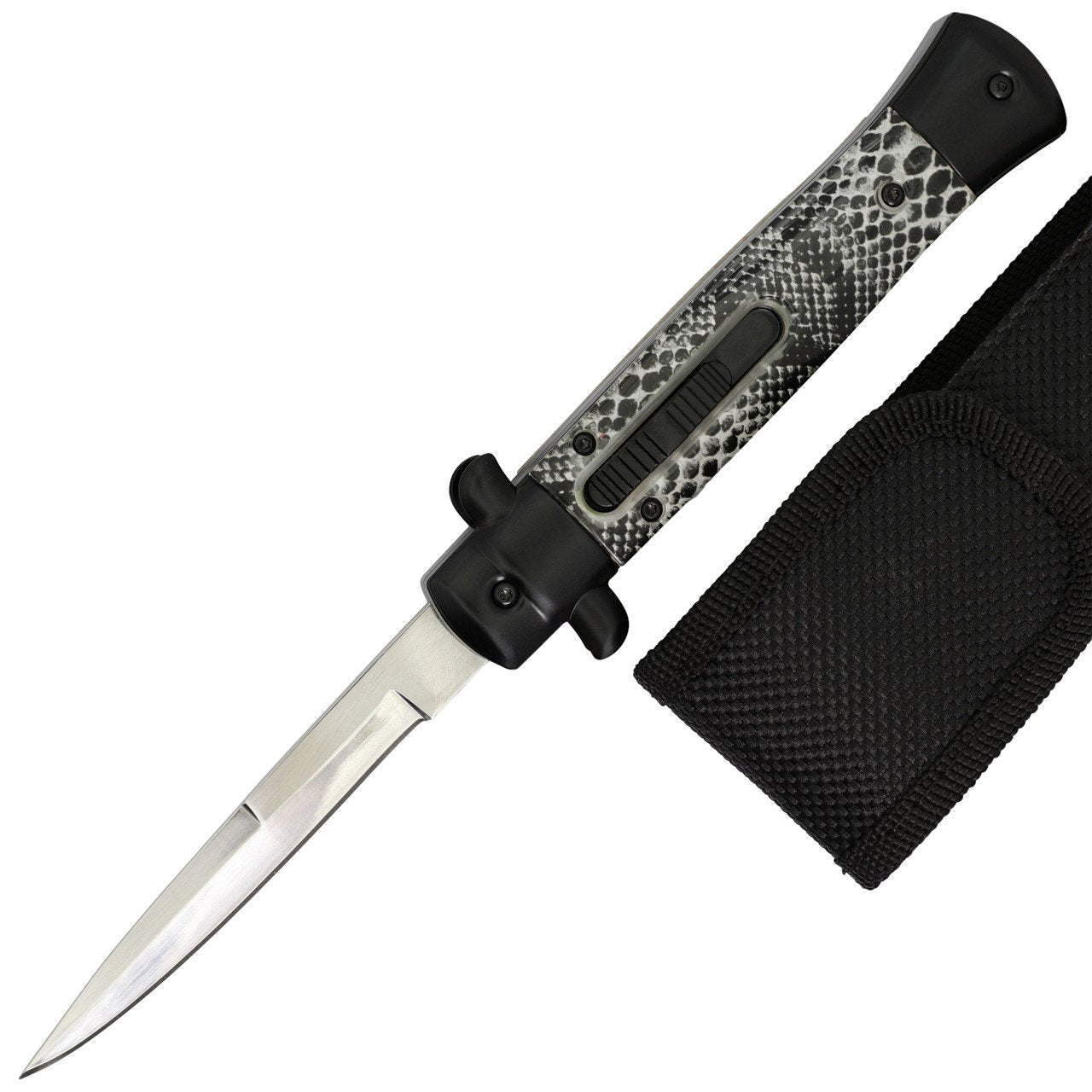 9" Serpent Automatic Out the Front Stiletto Style OTF Knife Snakeskin Patterned Handle