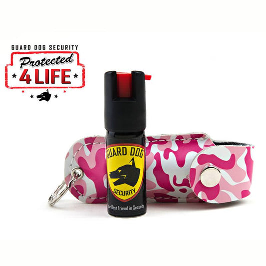 Pink Camo Personal Defense Pepper Spray OC-18 1/2 oz Keychain Leather Case