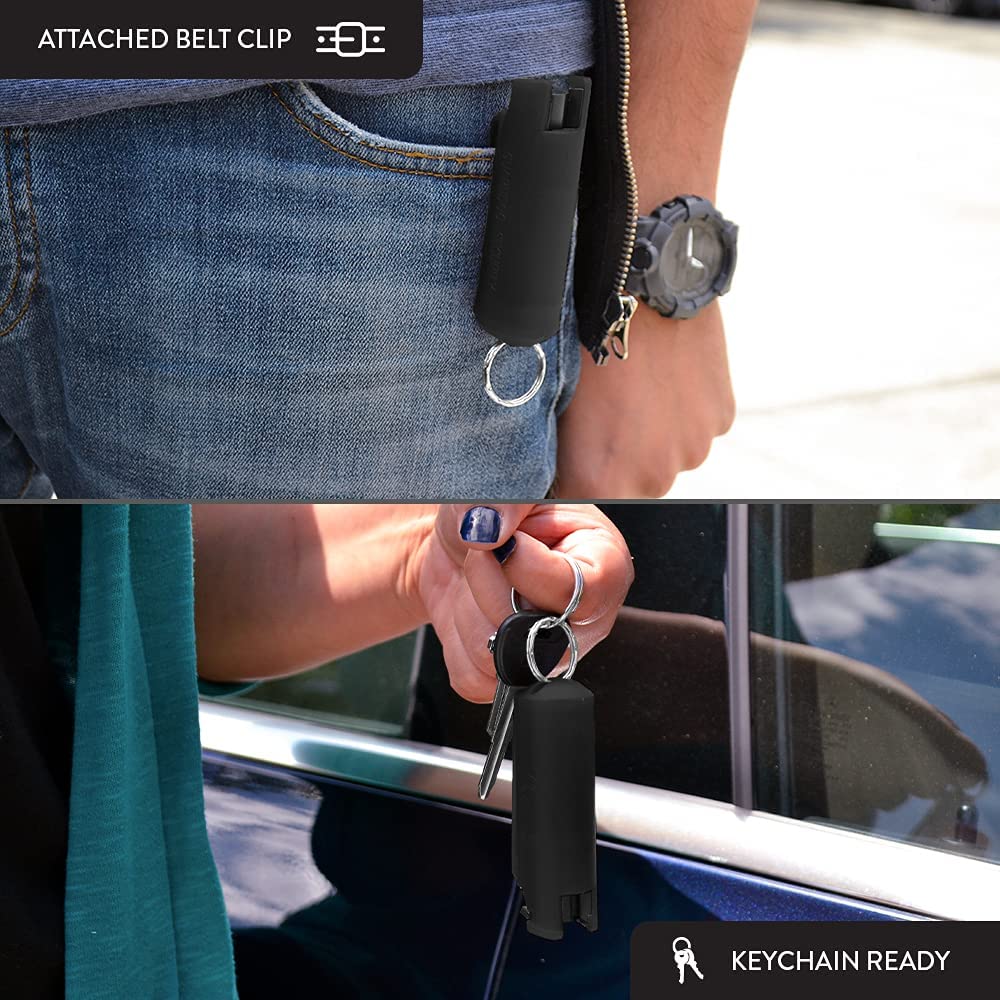 Black Hard Case Personal Defense Pepper Spray Keychain With Belt Clip