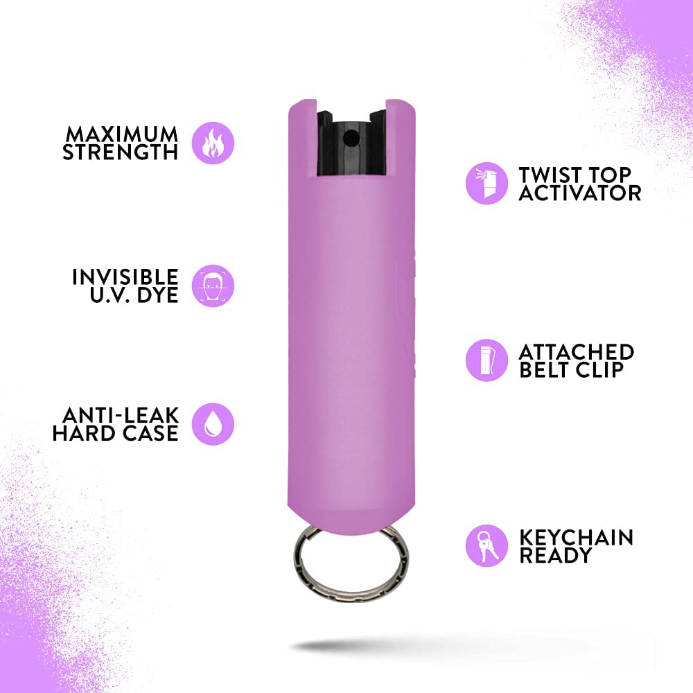 Lilac Hard Case Personal Defense Pepper Spray Keychain With Belt Clip