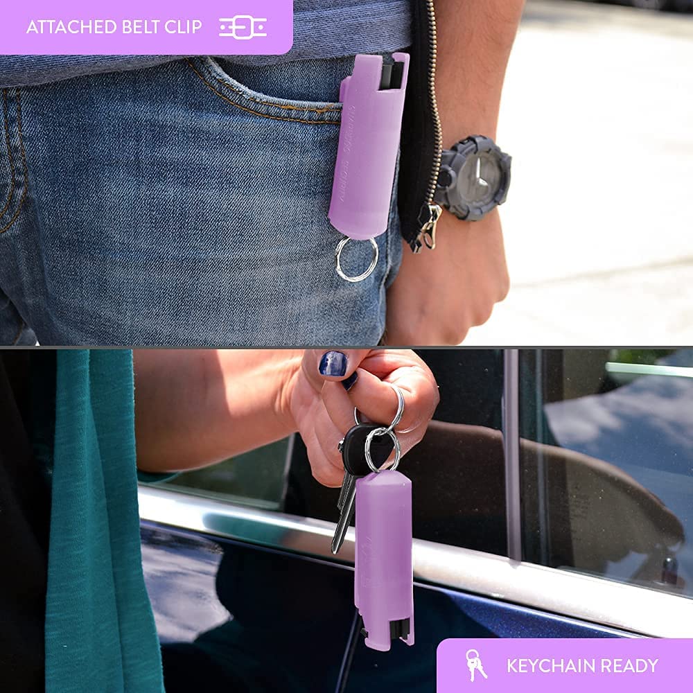 Lilac Hard Case Personal Defense Pepper Spray Keychain With Belt Clip