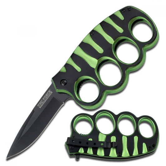 Green Knuckle Guard Defense Blade Spring Assist Folding Knife