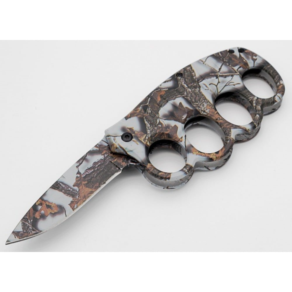 Fall Camo Knuckle Guard Defense Blade Spring Assist Folding Knife