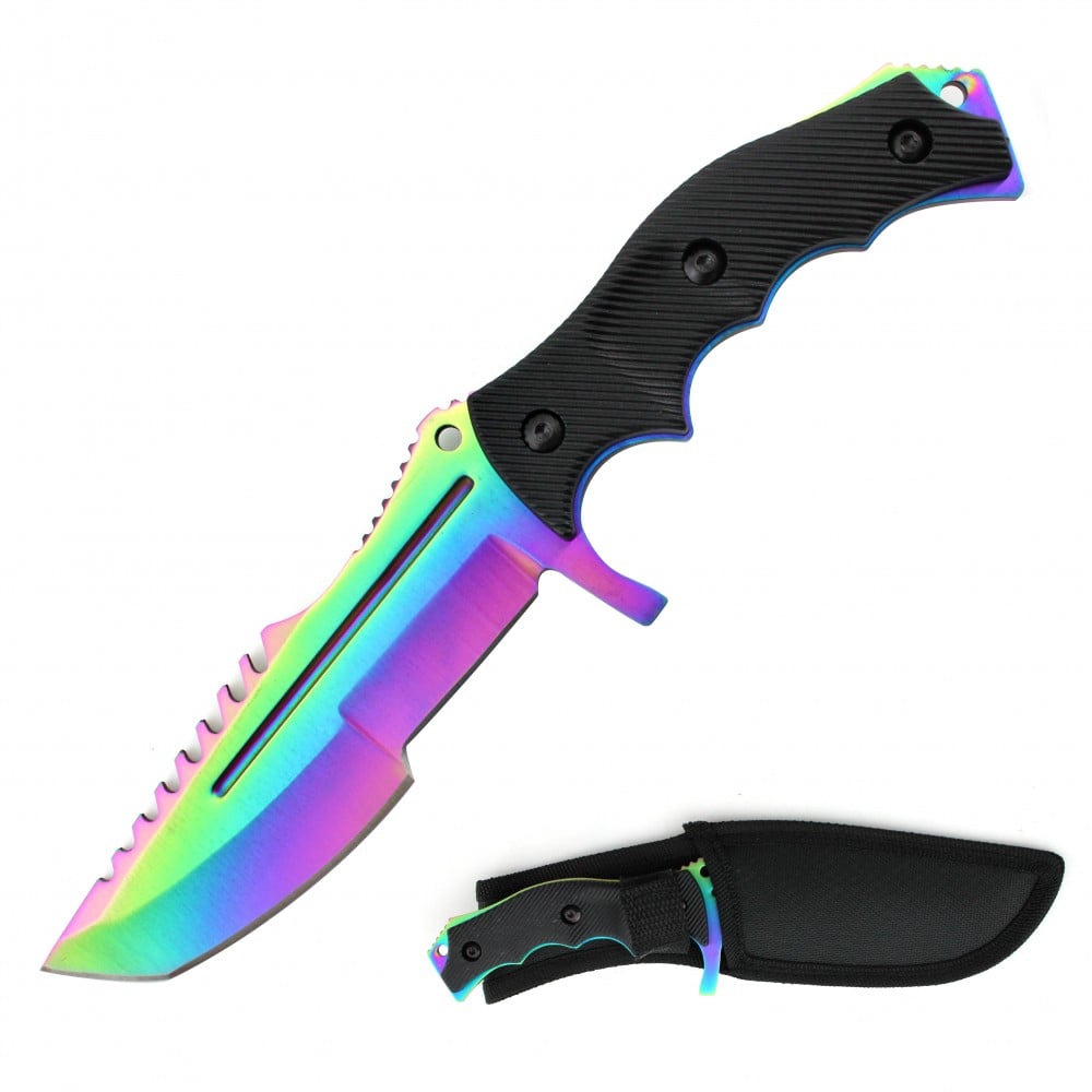 8.5" CSGO Huntsman Rainbow Fade Fixed Blade Knife