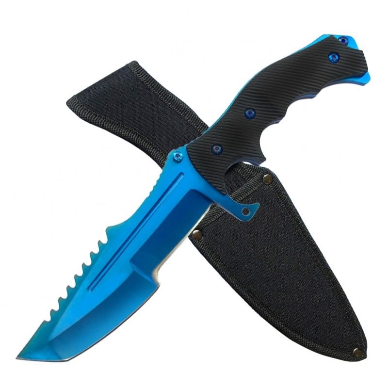 11" Blue Military Combat Fighter Hunter Bowie Knife Full Tang Tanto Blade