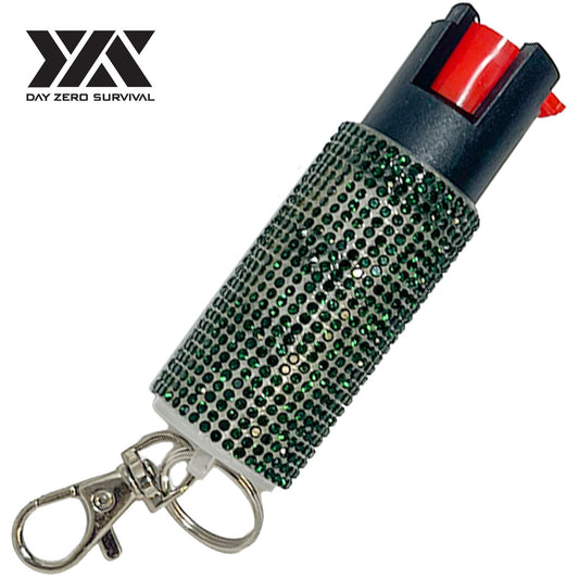 Green Jeweled Design Pepper Spray Self Defense Key Ring