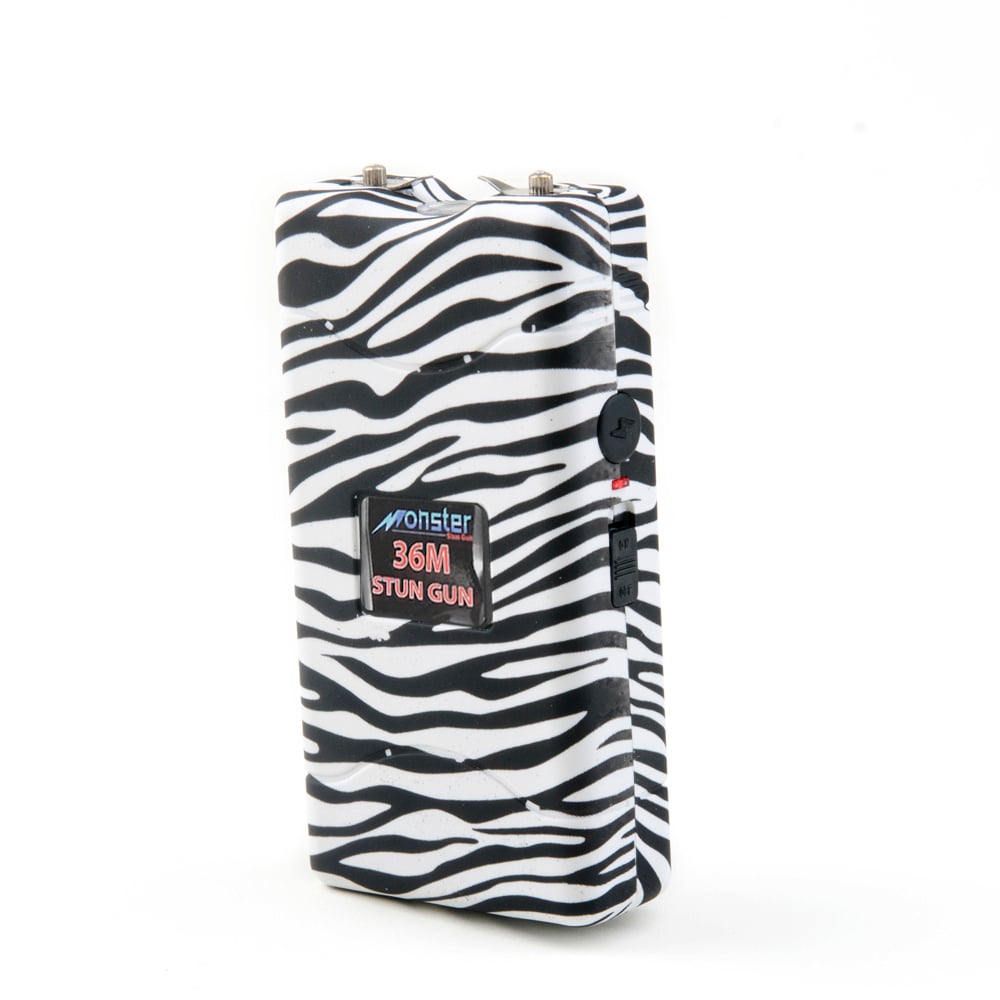 Zebra Black/White Monster 36 Million Volt Rechargeable Stun Gun - LED Light