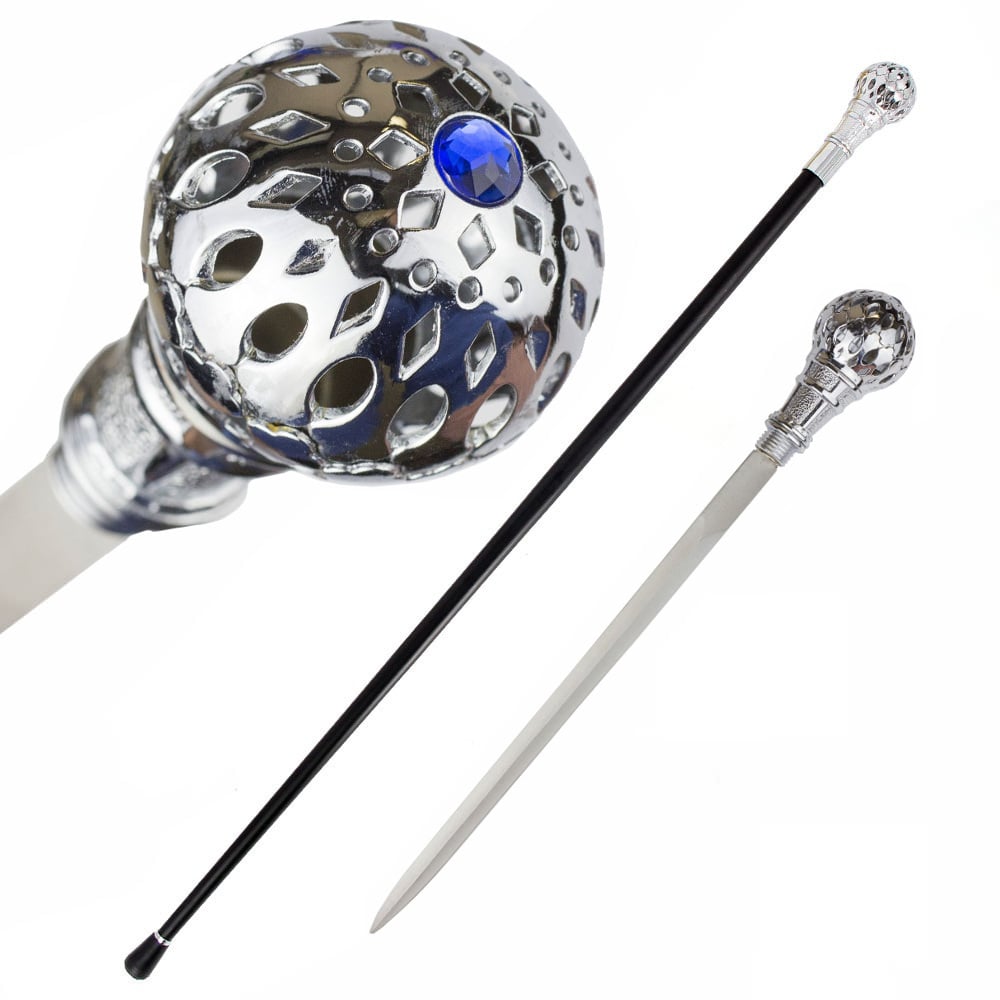 Silver Crown Jewel Knob Handle Walking Cane Sword