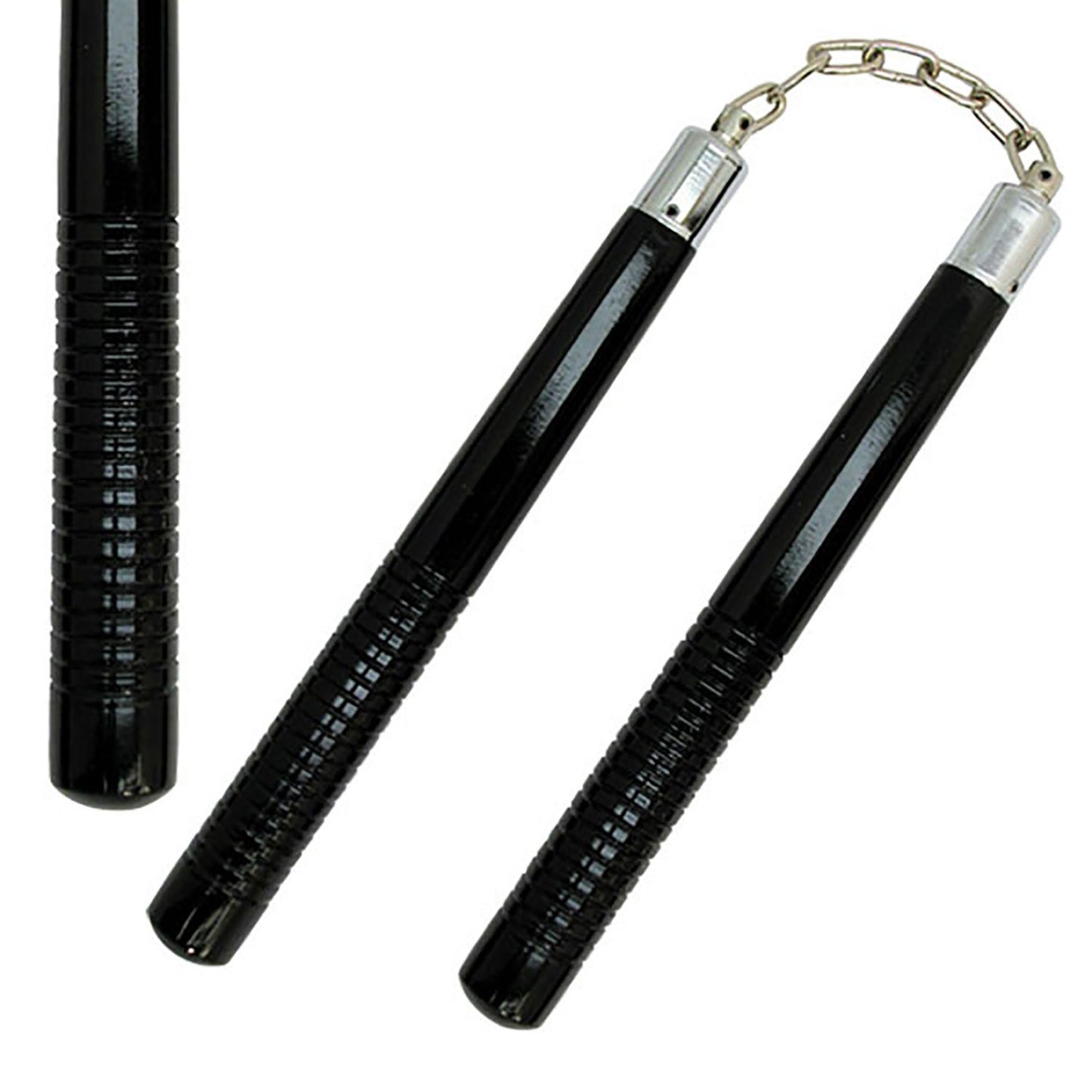 12" Black Wood Round Nunchaku With Grips