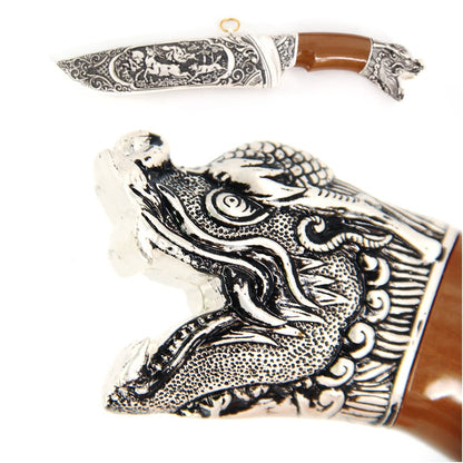 Dragon Head Dagger Fixed Blade Hunting Knife With Scabbard