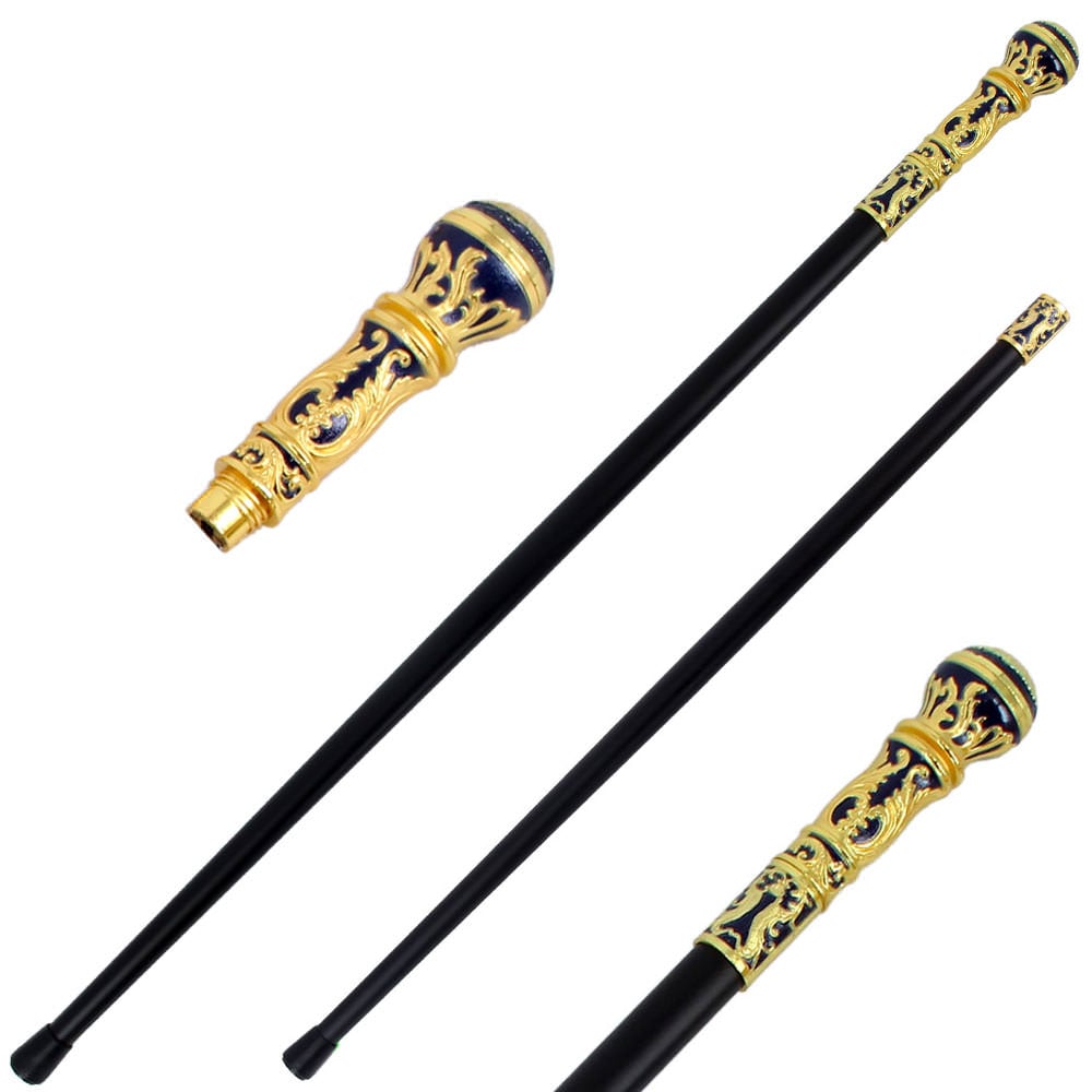 36" Golden Blue Knob Deluxe Steel Walking Stick Gentleman's Cane