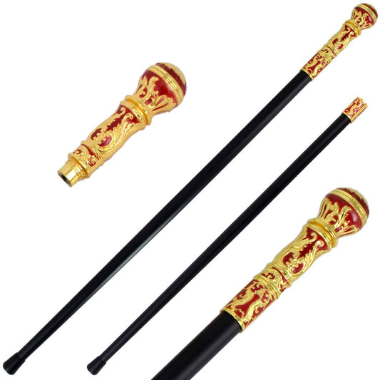 36" Golden Red Knob Deluxe Steel Walking Stick Gentleman's Cane