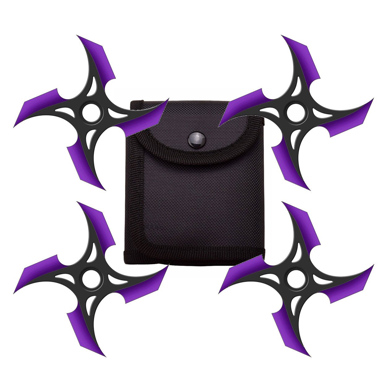 4 Pc Set Black and Purple Finish Four Point Throwing Ninja Stars Shuriken