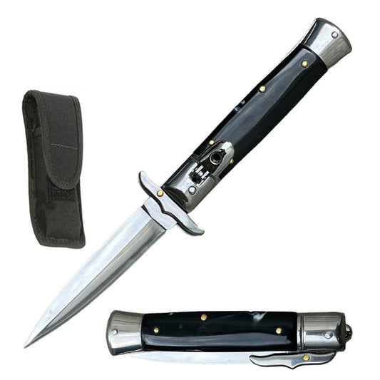 8.25" Black Pearl Handle Automatic Lever Lock Stiletto Knife