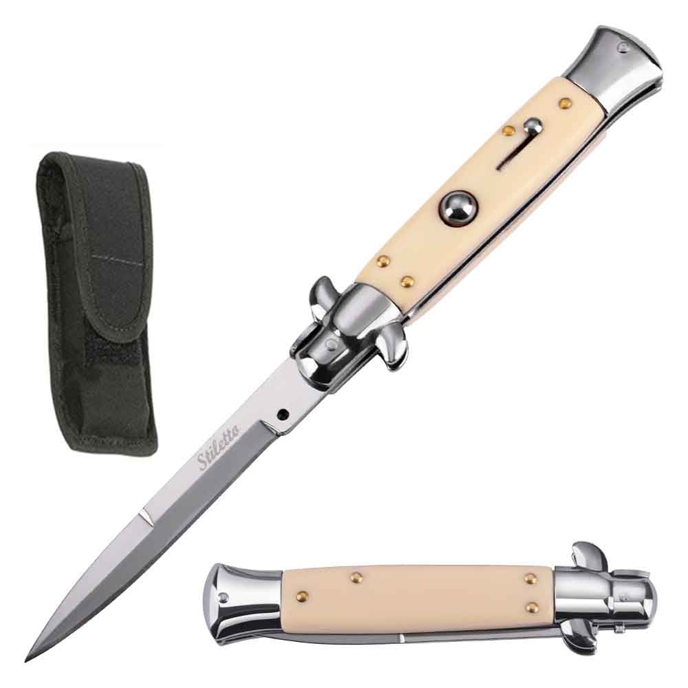 9.75" Italian Milano Stiletto Ivory Handle Automatic Knife